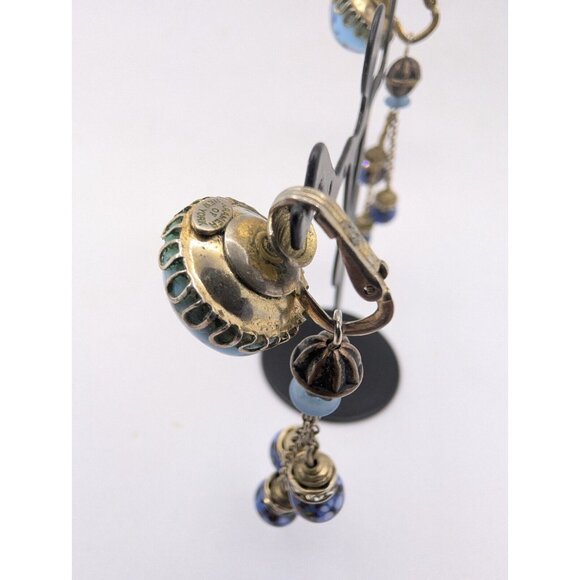 Vtg Beaded Faux Art Glass Rhinestone Dangle Drop Earrings By Kramer Of NY 3" HTF - Picture 16 of 16